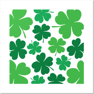 Lucky 4 Leaf Clover Pattern (green/white) Posters and Art